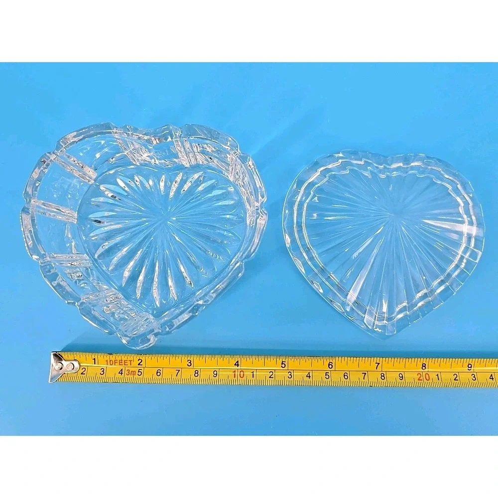 Vintage Heart Shaped Crystal Trinket Jewelry Box W/ Lid- Some‎ Small Chips